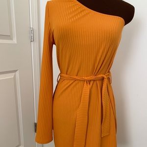 One Shoulder Tie Waist Shift Dress